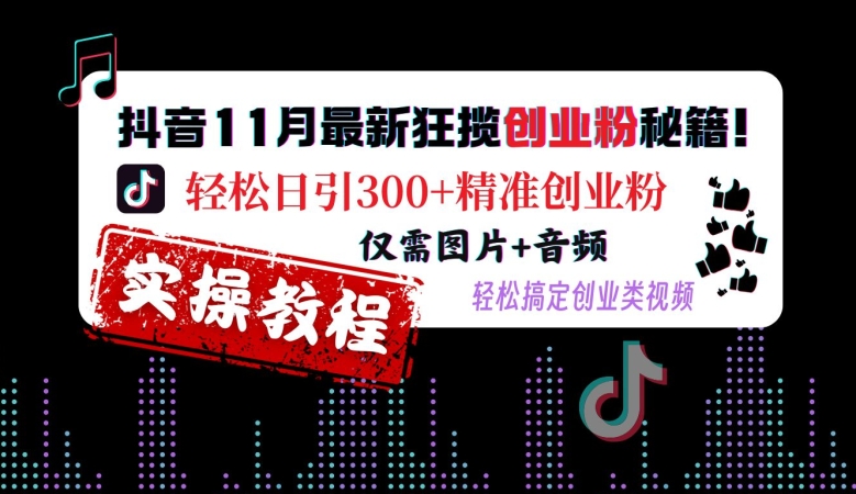 抖音11月最新狂揽创业粉秘籍，轻松日引300+精准创业粉，仅需图片+音频，轻松搞定创业类视频-秋鱼网创