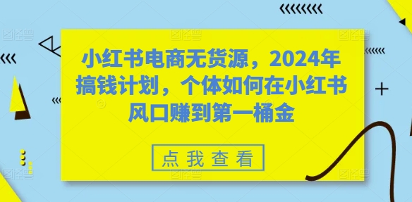 小红书电商无货源,2024年搞钱计划,个体如何在小红书风口赚到第一桶金