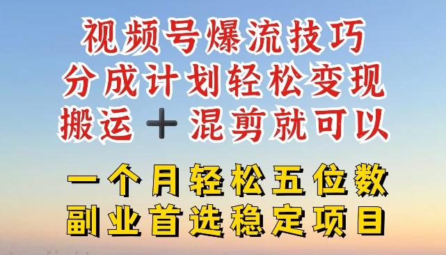 视频号爆流技巧，分成计划轻松变现，搬运 +混剪就可以，一个月轻松五位数稳定项目【揭秘】-秋鱼网创