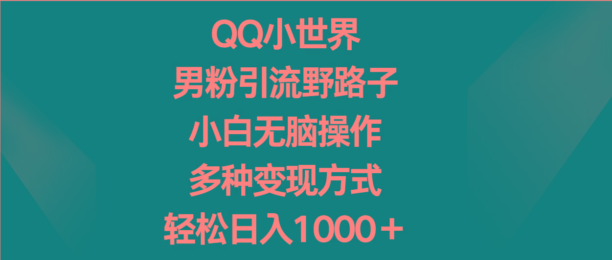QQ小世界男粉引流野路子,小白无脑操作,多种变现方式轻松日入1000+-秋鱼网创