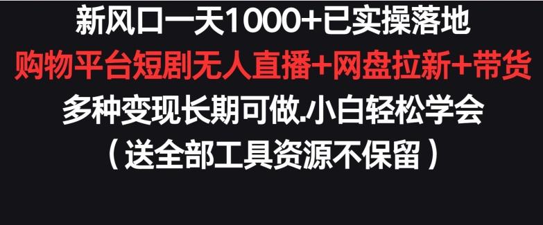 新风口一天1000+已实操落地购物平台短剧无人直播+网盘拉新+带货多种变现长期可做【揭秘】-秋鱼网创