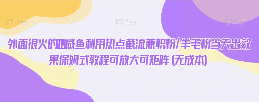 外面很火的2024咸鱼利用热点截流兼职粉/羊毛粉当天出效果保姆式教程可放大可矩阵(无成本)-秋鱼网创