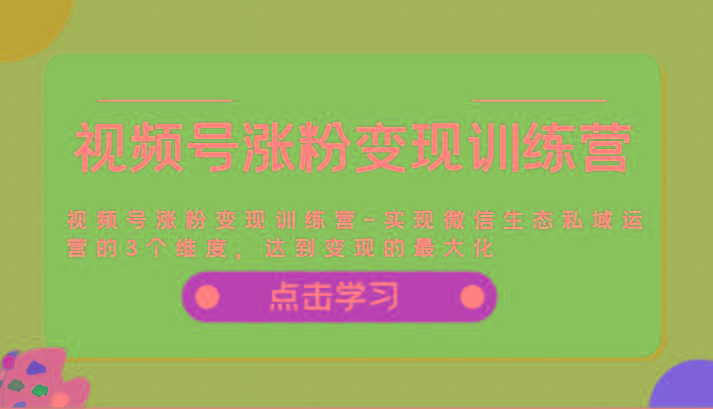 视频号涨粉变现训练营-实现微信生态私域运营的3个维度，达到变现的最大化-秋鱼网创