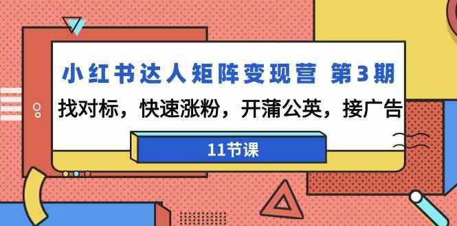 小红书达人矩阵变现营第3期,找对标,快速涨粉,开蒲公英,接广告(11节课)-秋鱼网创
