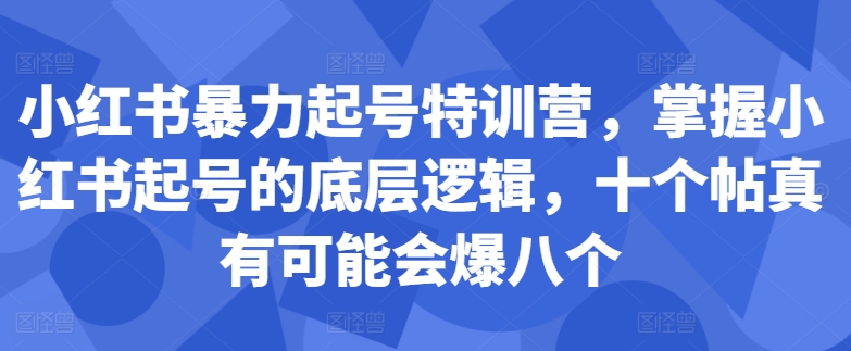 小红书暴力起号特训营，掌握小红书起号的底层逻辑，十个帖真有可能会爆八个-秋鱼网创