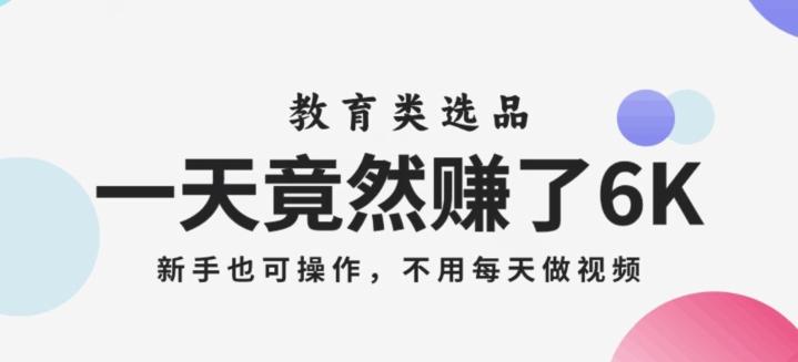 一天竟然赚了6000多，教育类选品，新手也可操作，更不用每天做短视频【揭秘】-秋鱼网创