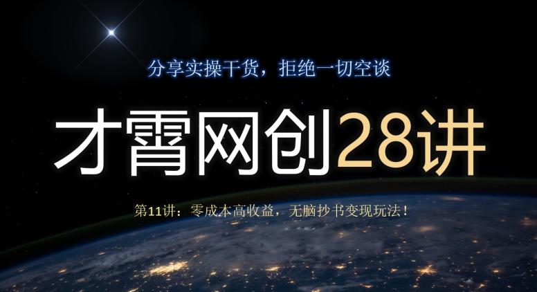 才霄网创28讲第11讲：零成本高收益，无脑抄书变现玩法！-秋鱼网创