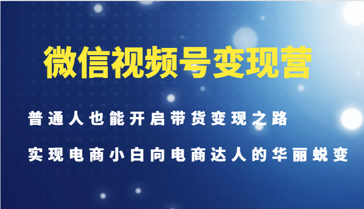 微信视频号变现营-普通人也能开启带货变现之路，实现电商小白向电商达人的华丽蜕变-秋鱼网创